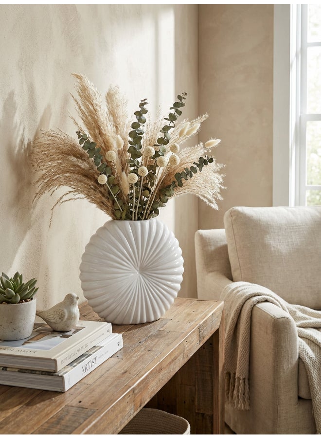 ايست من نون Ceramic Vase for Floral Decorative arrangement, Ht-23.5 cm | Shiny White Color | Sunburst Glaze Design | Size -25.5x6x23.5 cm | Perfect for decorativing your living room, Ideal for decorating coffee table, dinning table, console table or any office or living space - Image 3